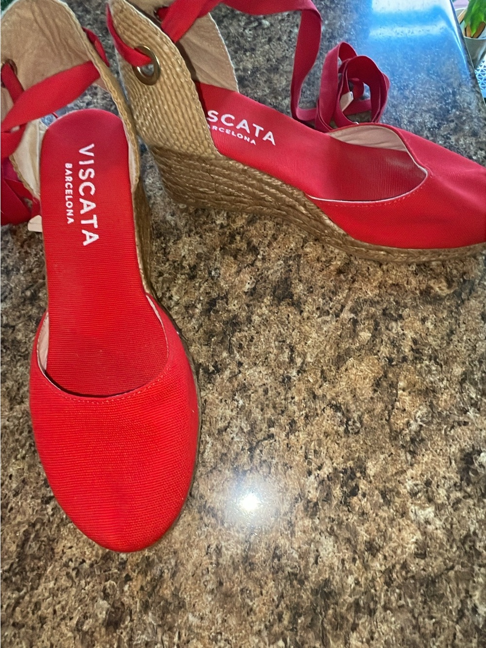 Viscata Barcelona Sagaro Lace-Up Wedges Size 41 (WOMANS 10-10.5) RED/NEVER WORN